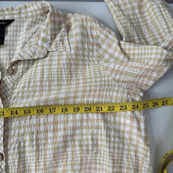 Ali Miles Top Shirt Womens XL Yellow Tan Textured Button Breathable Seersucker - Picture 6 of 11
